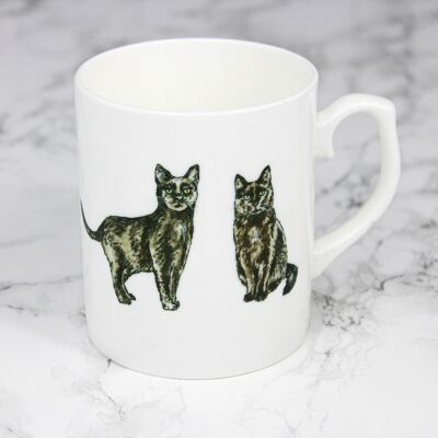 Tasse aus Porzellan mit schwarzer Katze, handbedruckt