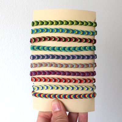Colorful three-color surfer bracelets - sold in sets of 10