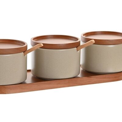 AZUCARERO SET 3 RUBBERWOOD PORCELANA 29X10X7 BEIGE PC202756