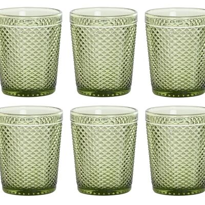 VASO SET 6 CRISTAL 8X8X10 240ML, RELIEVE VERDE PC207941