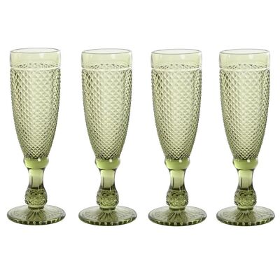 GLASS SET 6 GLASS 7X7X20 150ML, GREEN ENGRAVING PC207944