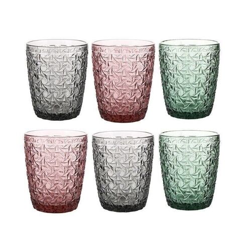 VASO SET 6 CRISTAL 8X8X10 240ML, SURTIDO RELIEVE PC207949