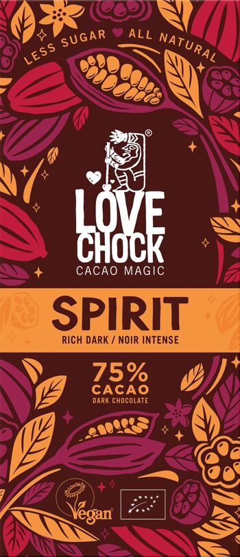 Chocolate Lovechock vegan SPIRIT dark intense 70 g organic 2