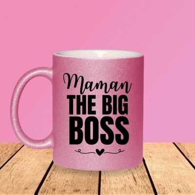 Mug rose à paillettes - Maman The Big Boss