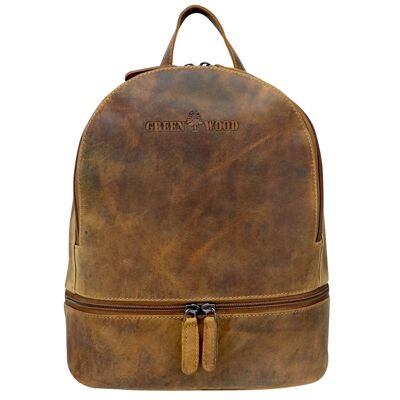 Elle City backpack women Many compartments leather backpack cognac compact