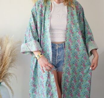 Kimono fleuri - vert et rose 1