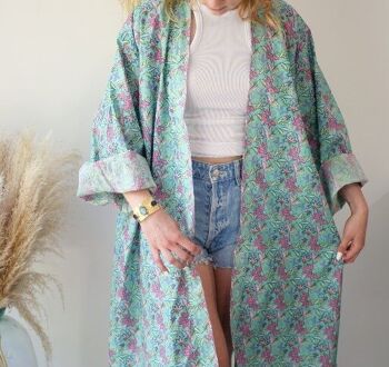 Kimono fleuri - vert et rose 4