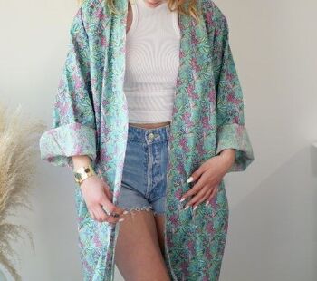 Kimono fleuri - vert et rose 6