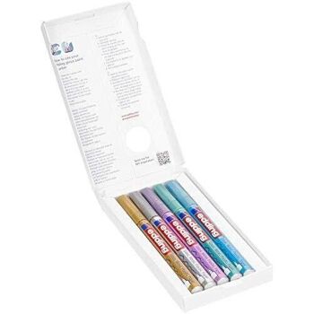 Edding 780 Marqueur peinture à encre brillante - Etui de 5 coloris métallisés - Or, argent, bleu, vert, violet - pointe extra fine 0,8 mm - Pour écrire, décorer sur le verre, le métal, le plastique et le papier couché - très couvrant 2