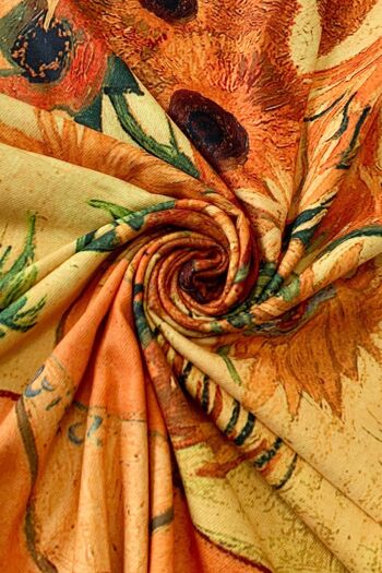 Écharpe en laine à imprimé tournesols Van Gogh avec bordure à pampilles - Jaune 3
