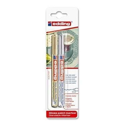 Edding 780 Marcador de pintura de tinta brillante - Blíster de 2 - 2 rotuladores - punta extrafina de 0,8 mm - Para escribir y decorar sobre vidrio, metal, plástico y papel estucado - Permanente - resistente al agua, muy cubriente