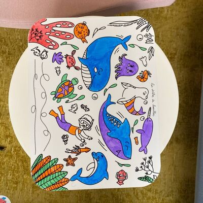 Pack x10 manteles individuales infinitamente coloreables para niños tema Océano