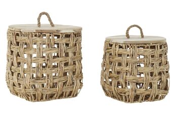 PANIER SET 2 BOIS JUNCO 44X44X42,5 COUVERCLE NATUREL DC191975 1