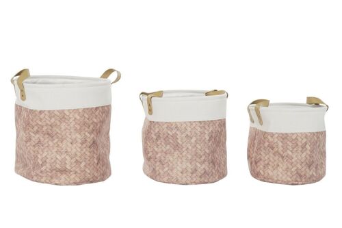 CESTA SET 3 LIENZO POLIESTER 34X34X35 NATURAL DC192254