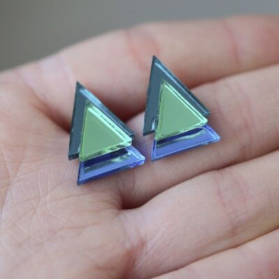 Orecchini a bottone geometrici classici - verde acqua/verde chiaro/blu brillante