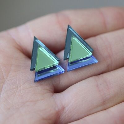 Classic Geometric Stud Earrings - Teal/ Light Green/ Bright Blue