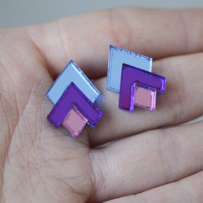 Orecchini a bottone geometrici classici - Azzurro/Viola/Rosa