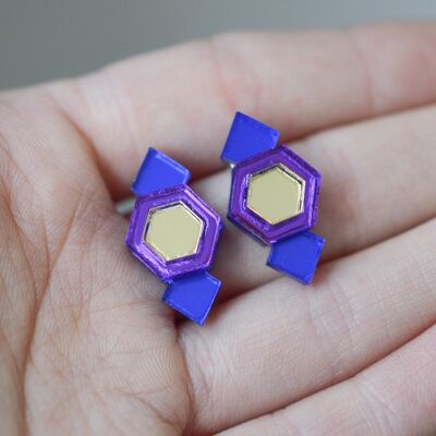 Aretes geométricos clásicos - Azul real/ Púrpura/ Dorado