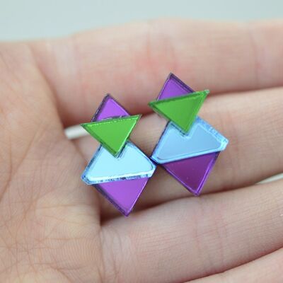 Classic Geometric Stud Earrings - Purple/ Green/ Blue