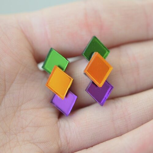 Classic Geometric Stud Earrings - Orange/ Green/ Purple