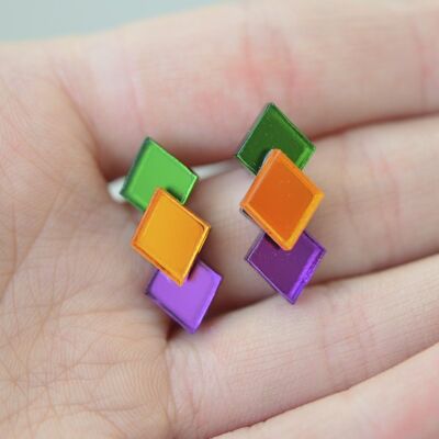 Classic Geometric Stud Earrings - Orange/ Green/ Purple