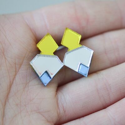 Classic Geometric Stud Earrings - Yellow/ Silver/ Blue