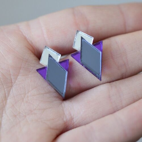 Classic Geometric Stud Earrings - Grey/ Silver/ Purple