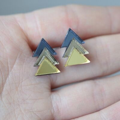 Classic Geometric Stud Earrings - Grey/ Bronze/ Gold