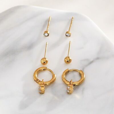 Triple pair of rhinestone pendant earrings