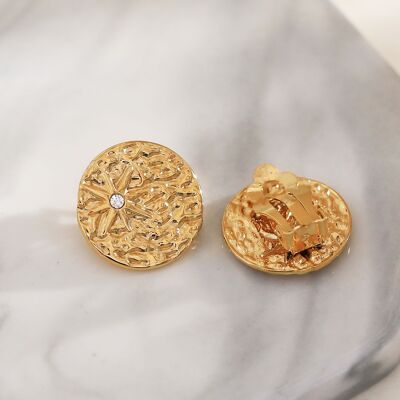 Round clip-on earrings with star and rhinestones