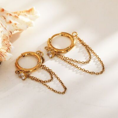 Double chain hoop earrings with rhinestones