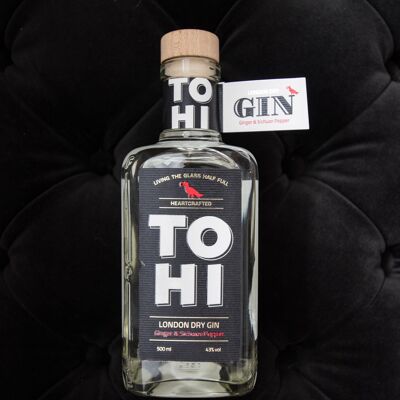 TOHI London Dry Gin au poivre de Szechuan et au gingembre, 500 ML, 43 %
