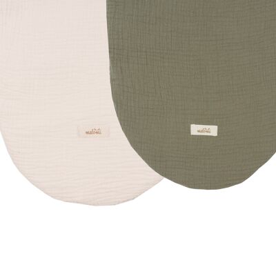 MUSLIN CARRY COT/MOSES BASKET SHEET FOREST GREEN/NATURAL 2 PACK
