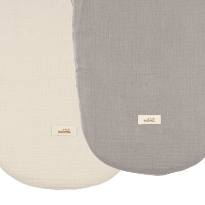 COUCHETTE EN MOUSSELINE/DRAP DE PANIER MOSES GRIS/NATUREL LOT DE 2