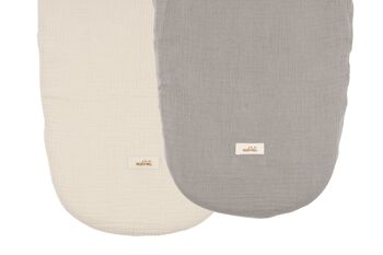 COUCHETTE EN MOUSSELINE/DRAP DE PANIER MOSES GRIS/NATUREL LOT DE 2