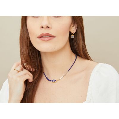 Blaue Diffusor-Halskette mit ätherischen Ölen und Emaille-Evil-Eye-Perlenkette