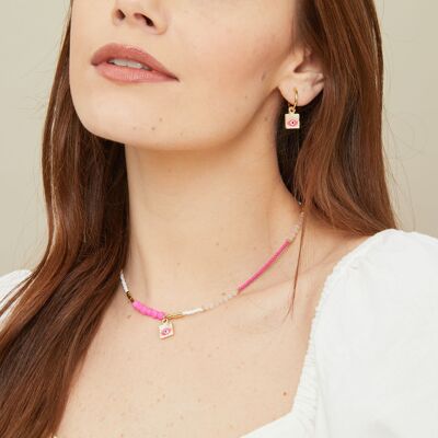 Diffusor-Halskette mit ätherischen Ölen in Rosa mit Emaille-Evil-Eye-Perle