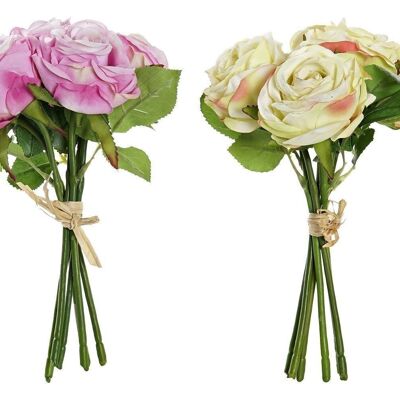 POLYESTER BOUQUET PE 20X20X22 6 ROSES 2 ASSORTED. JA189323