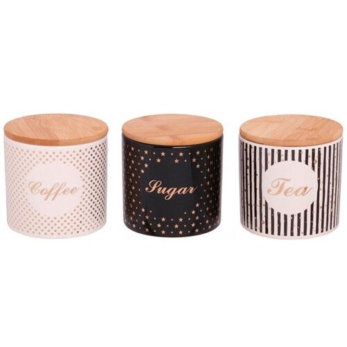 Set of 3 Ceramic Containers for Coffee-Sugar-Tea 10x10x10cm (Airtight Closure)