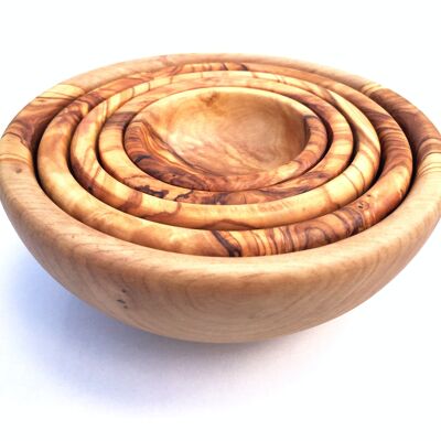 Set of 5 round bowls made of olive wood