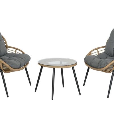 SEDIA SET 3 RATTAN SINTETICO METALLO 55X55X47 NATURALE MB200889