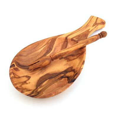 Serving platter with handle and piker made of olive wood