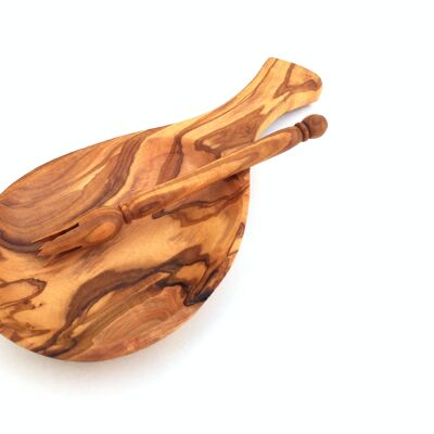 Serving platter with handle and piker made of olive wood