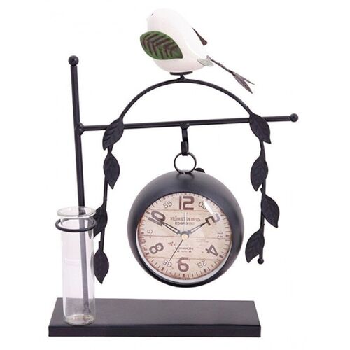 Metal table clock with a bird and place for flower 20x30x5cm