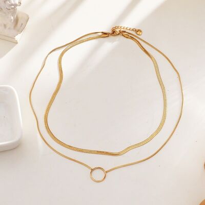 Double chain necklace with circle and flat chain