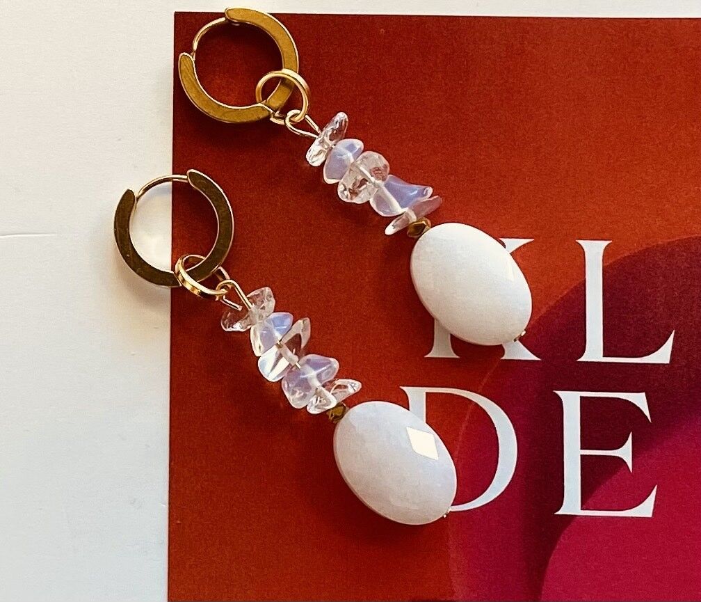 Orecchini pietra di luna/quarzo trasparente