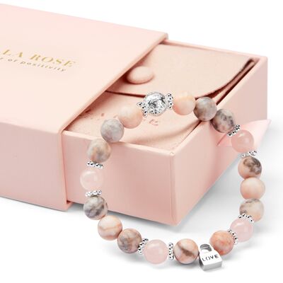 Regalos de pulsera de encanto de amor de jaspe de cebra y cristal de cuarzo rosa