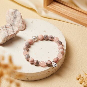 Bracelet à breloques d'amour en cristal de quartz rose et jaspe zébré Cadeaux 3