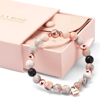 Zebra Jasper Crystal & Lava Rock Love Charm Or Rose Bracelet Cadeaux 1