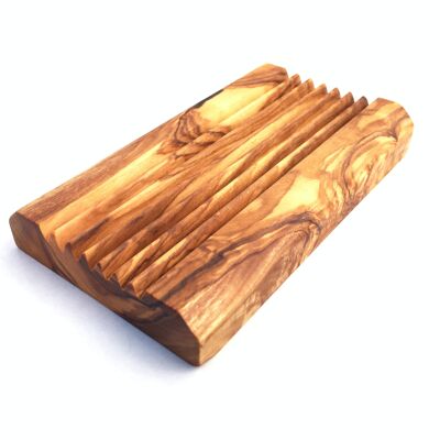 Jabonera con ranuras rectangular fabricada en madera de olivo